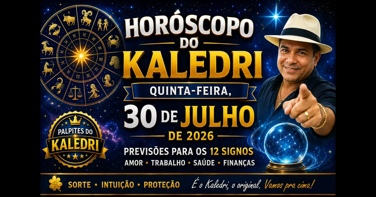 Imagem destacada do Horóscopo do Kaledri para 30 de julho de 2026 com tema astral e previsões dos 12 signos.