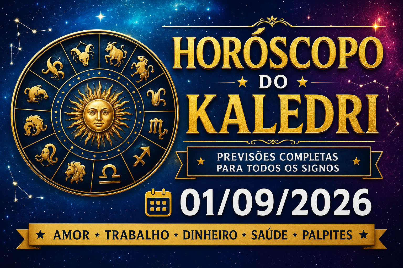 Horóscopo do Kaledri 01/09/2026 com previsões dos 12 signos