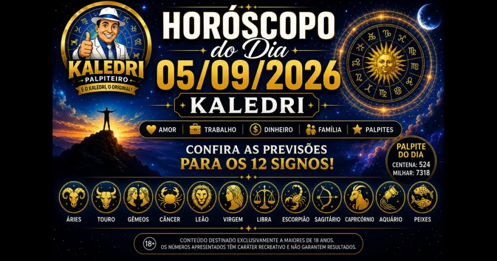 Horóscopo do Kaledri 05/09/2026 com previsões para os 12 signos