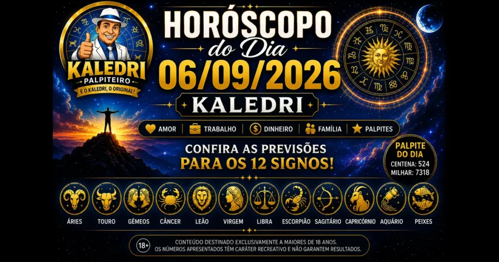 Horóscopo do Kaledri 06/09/2026 com previsões dos 12 signos