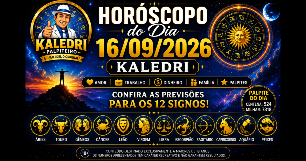 Horóscopo do Kaledri 16/09/2026 com previsões para os 12 signos